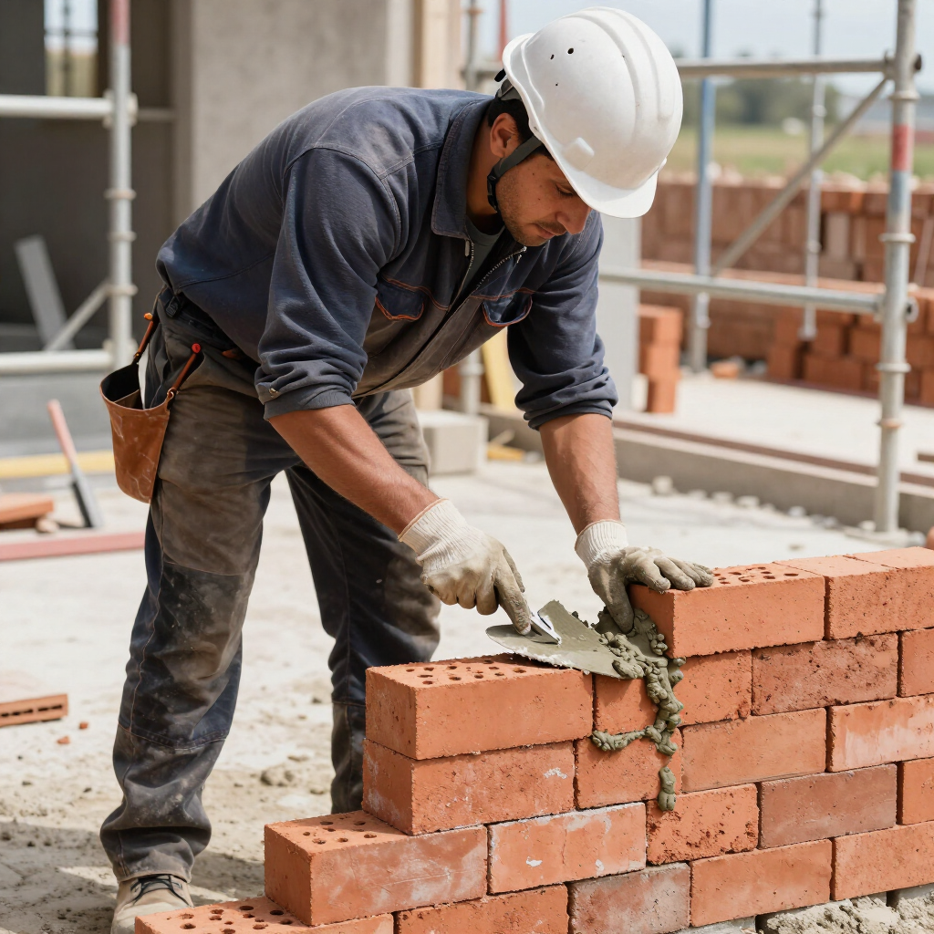 Worker spreading mortar on a masonry surface during masonry service in Cypress, TX