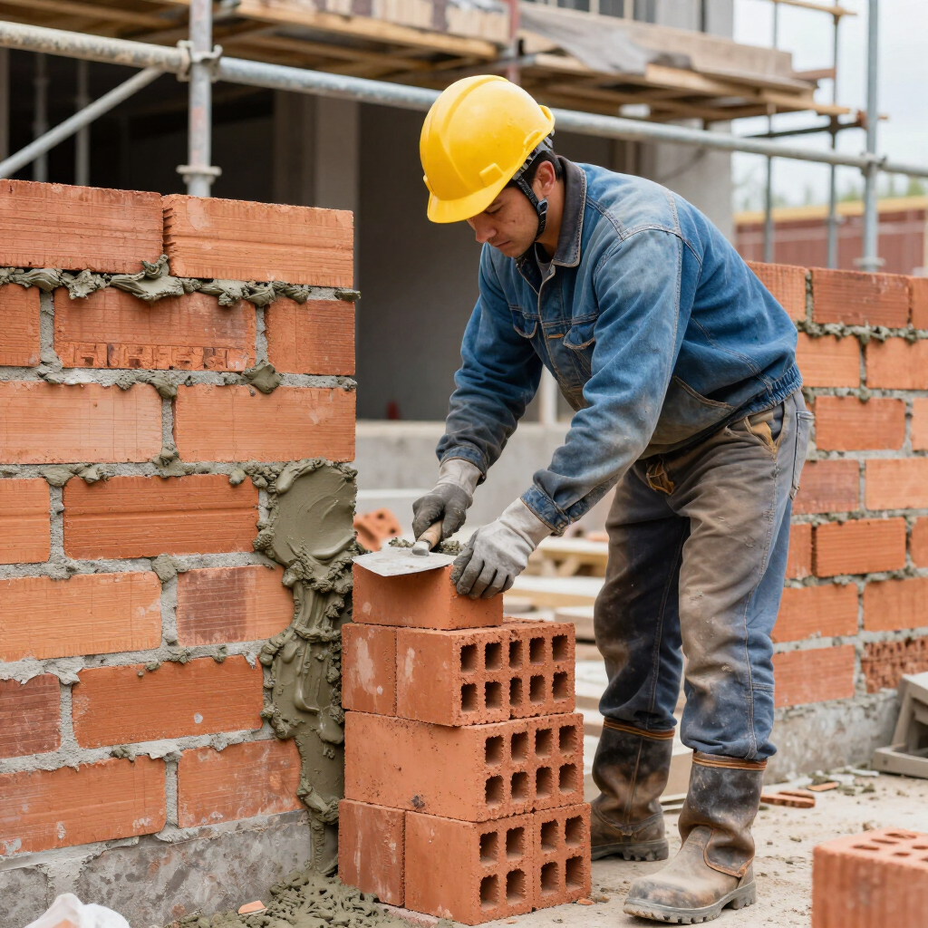 Worker filling brick joints with fresh mortar during masonry service in Cypress, TX