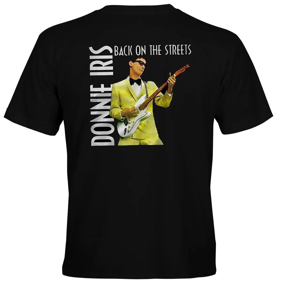 Black T-shirt with Donnie Iris “Back on the Streets” album artwork and text