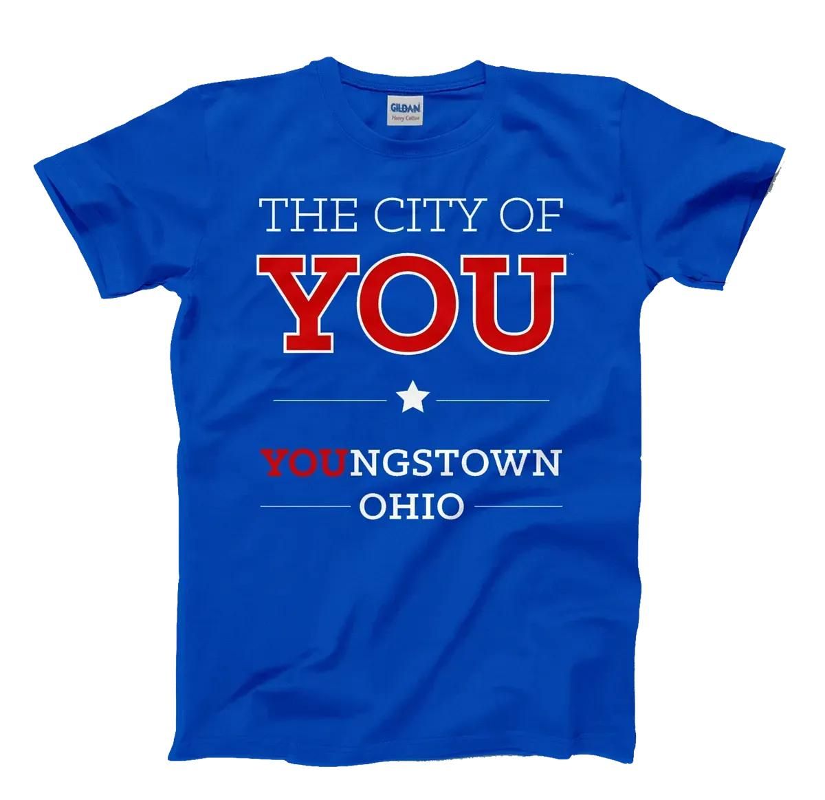 Blue T-shirt with “THE CITY OF YOU” and “YOUNGSTOWN OHIO” printed on the front