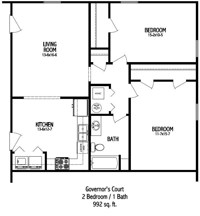 Oxford Village Townhomes Floorplan | 2 bed, 1.5 bath