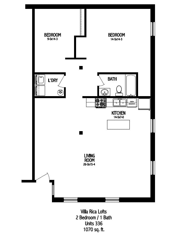 Villa Rica Lofts Floorplan | 2 bed, 1 bath