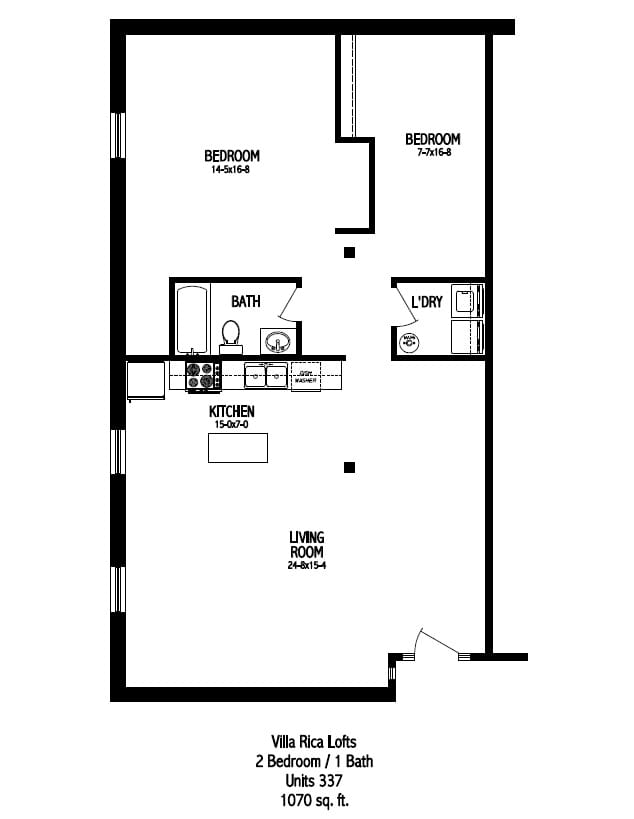 Villa Rica Lofts Floorplan | 2 bed, 1 bath