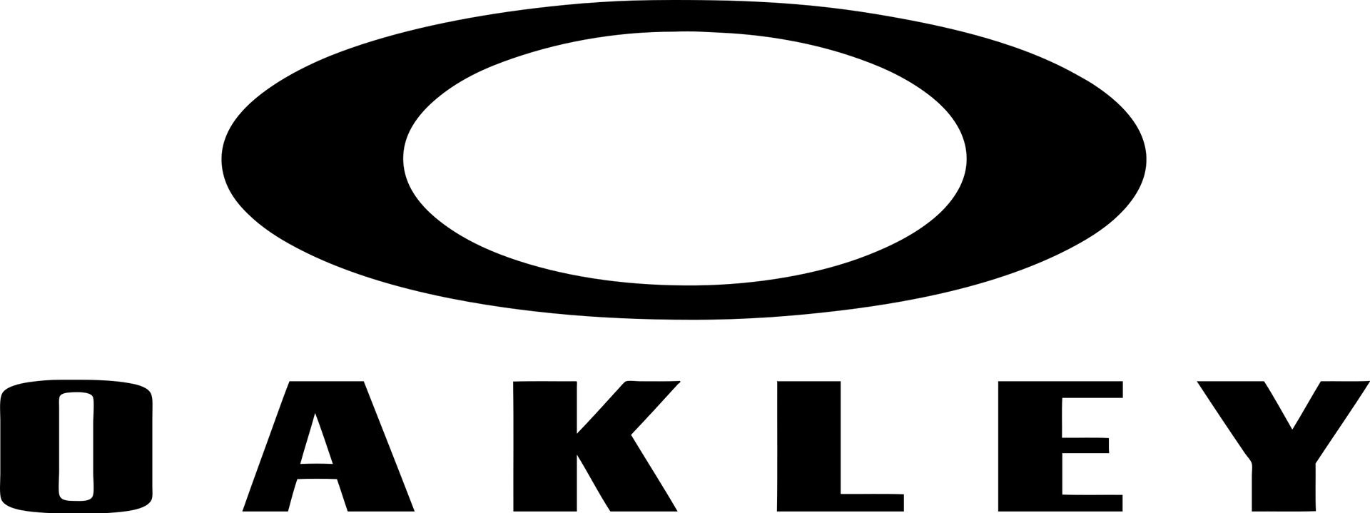 A black and white oakley logo on a white background.