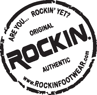A black and white logo for rockin footwear