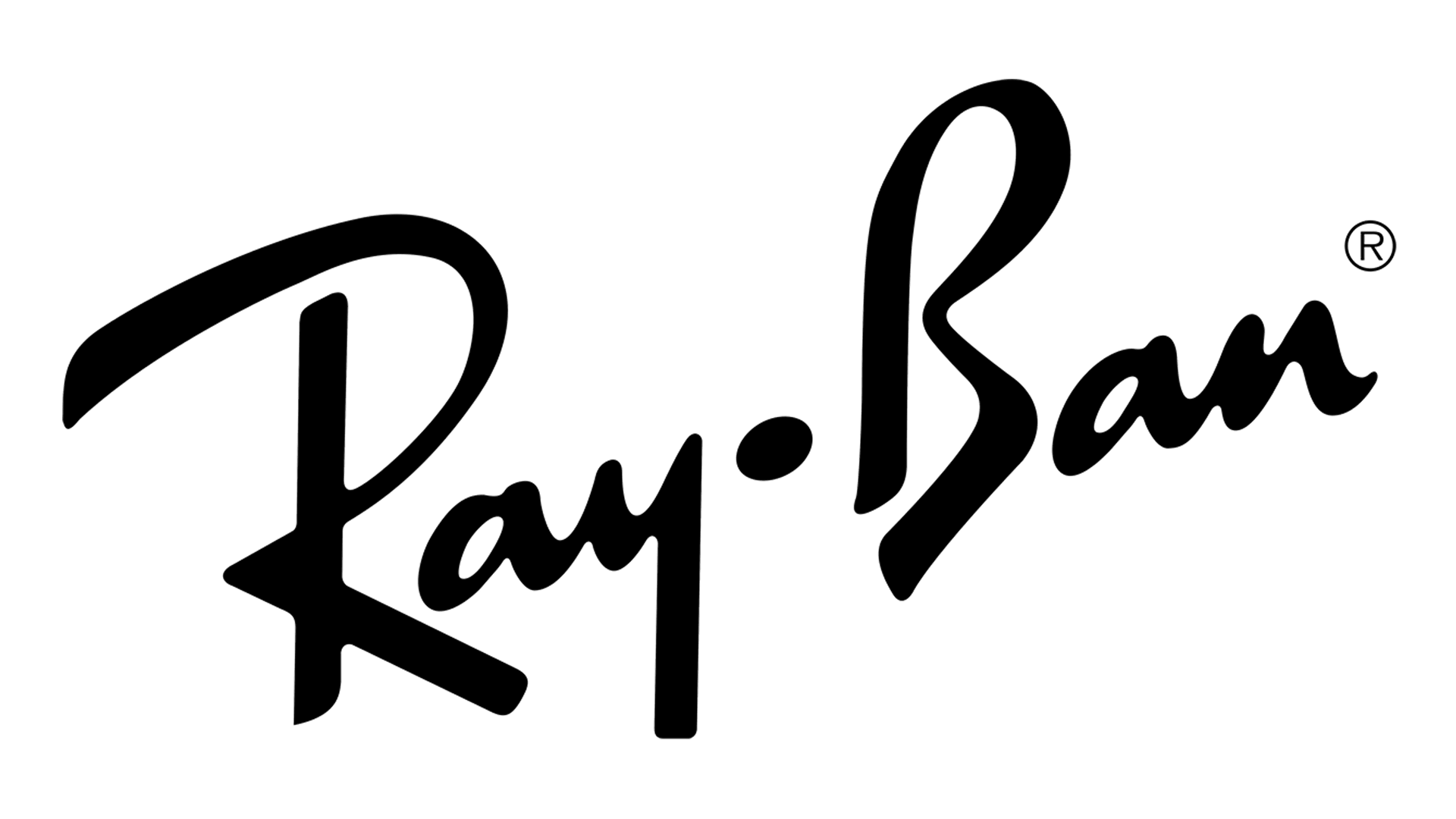 The ray-ban logo is black and white and has a r on it.