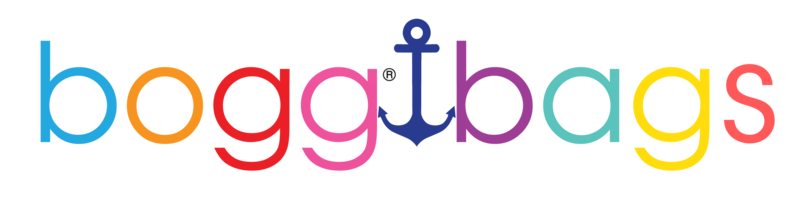 A colorful logo for a company called bogg bags