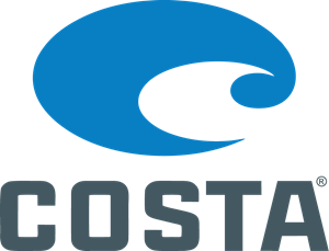 A blue and white costa logo with a wave on it