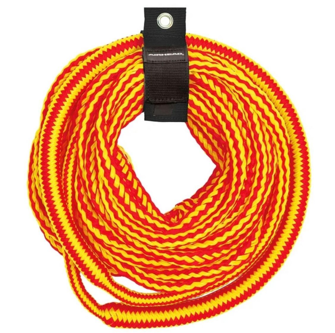 A red and yellow rope with a black strap attached to it