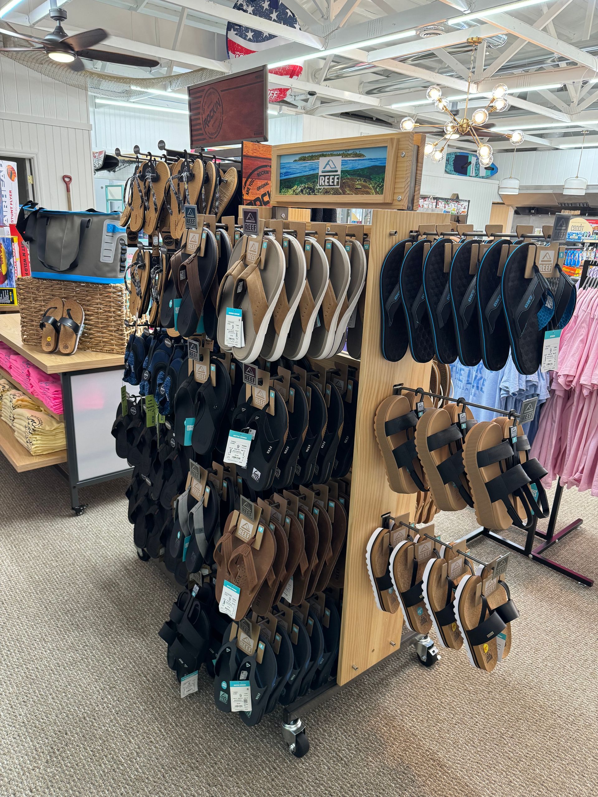 A store filled with lots of flip flops on display.