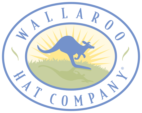 Wallaroo hat company logo with a kangaroo in the grass