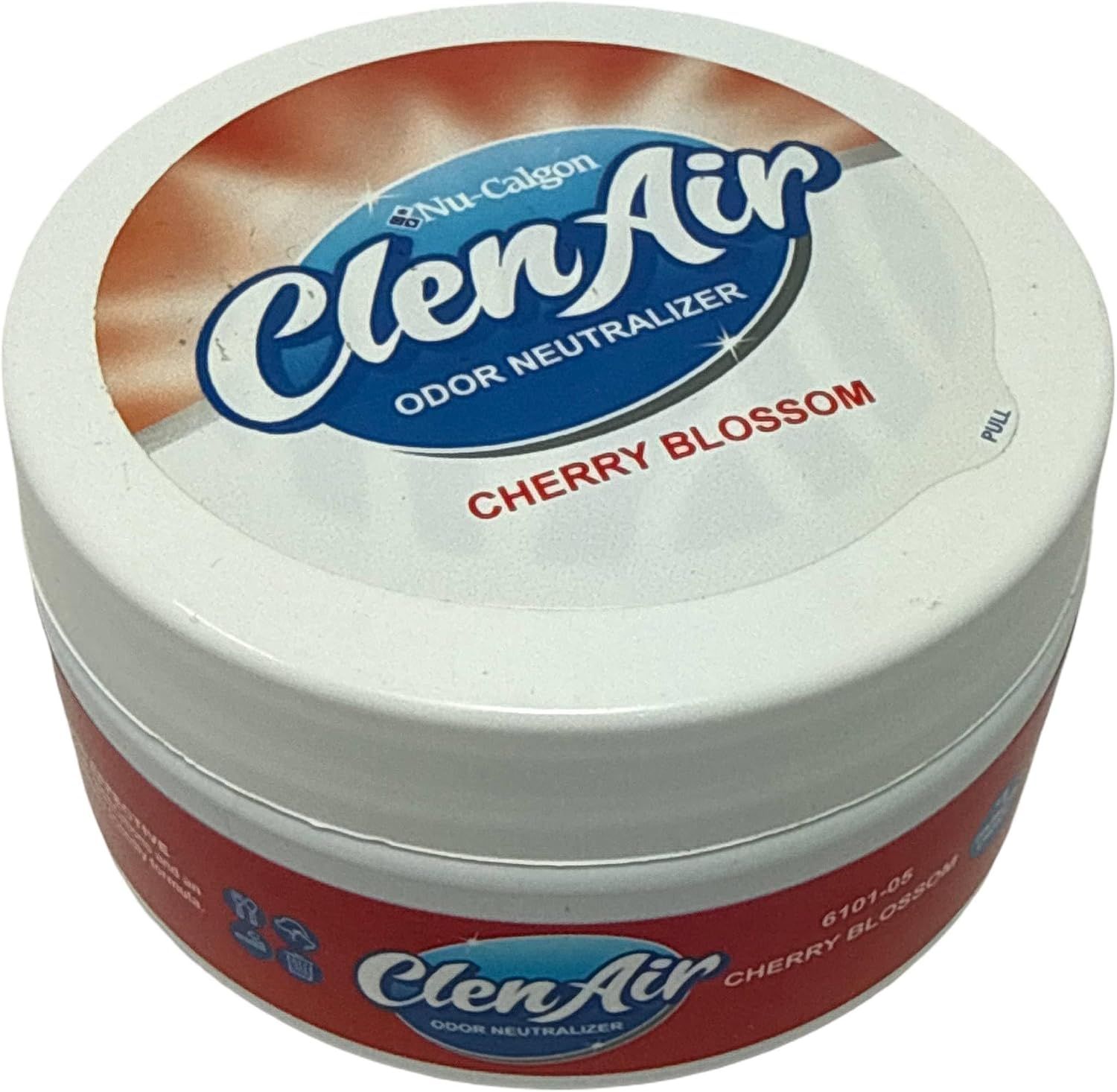 Round white and red Clen Air cherry blossom odor neutralizer container.