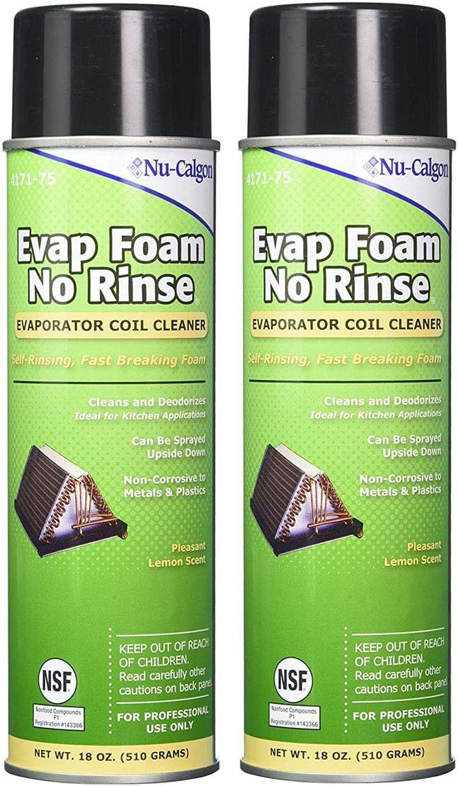 Nu-Calgon Evap Foam No Rinse aerosol can, green and black label with evaporator coil graphic