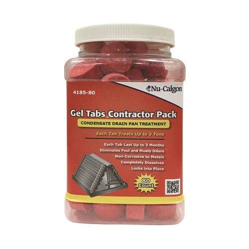 Nu-Calgon Gel Tabs Contractor Pack jar, red label with white lid and black text