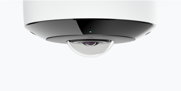 Security camera, white and black dome, infrared LEDs.