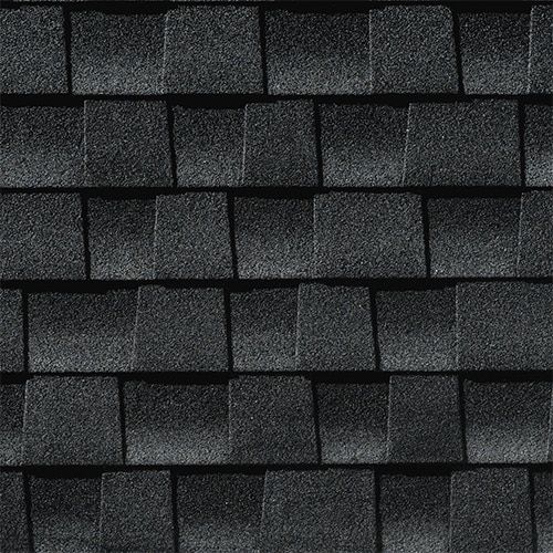 Dark gray asphalt roof shingles.