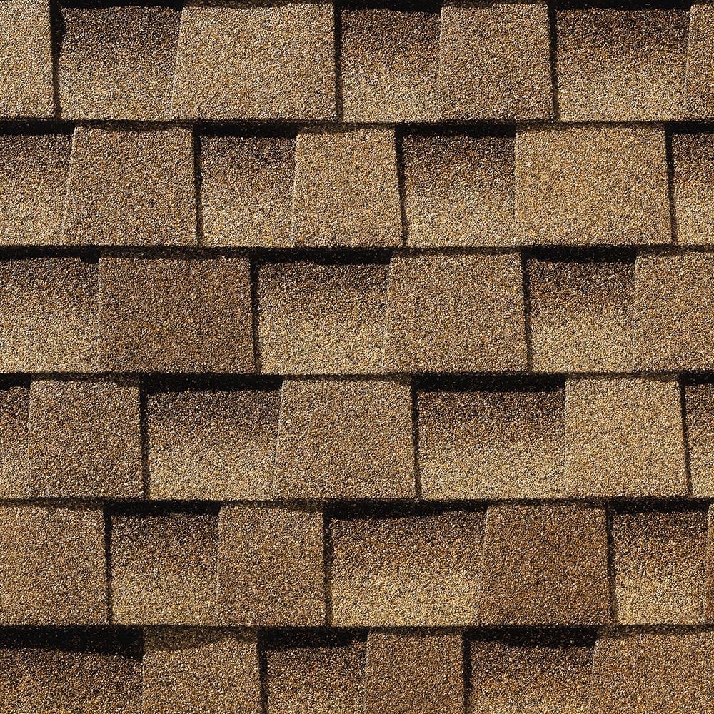 Brown asphalt roof shingles.