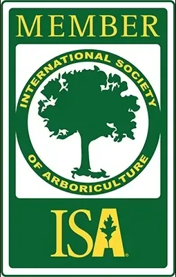Green ISA member badge with tree logo and text “International Society of Arboriculture”