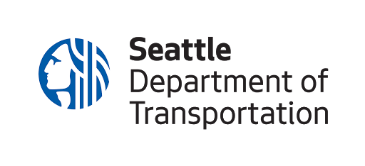 Seattle Department of Transportation logo in blue and black text with circular blue icon