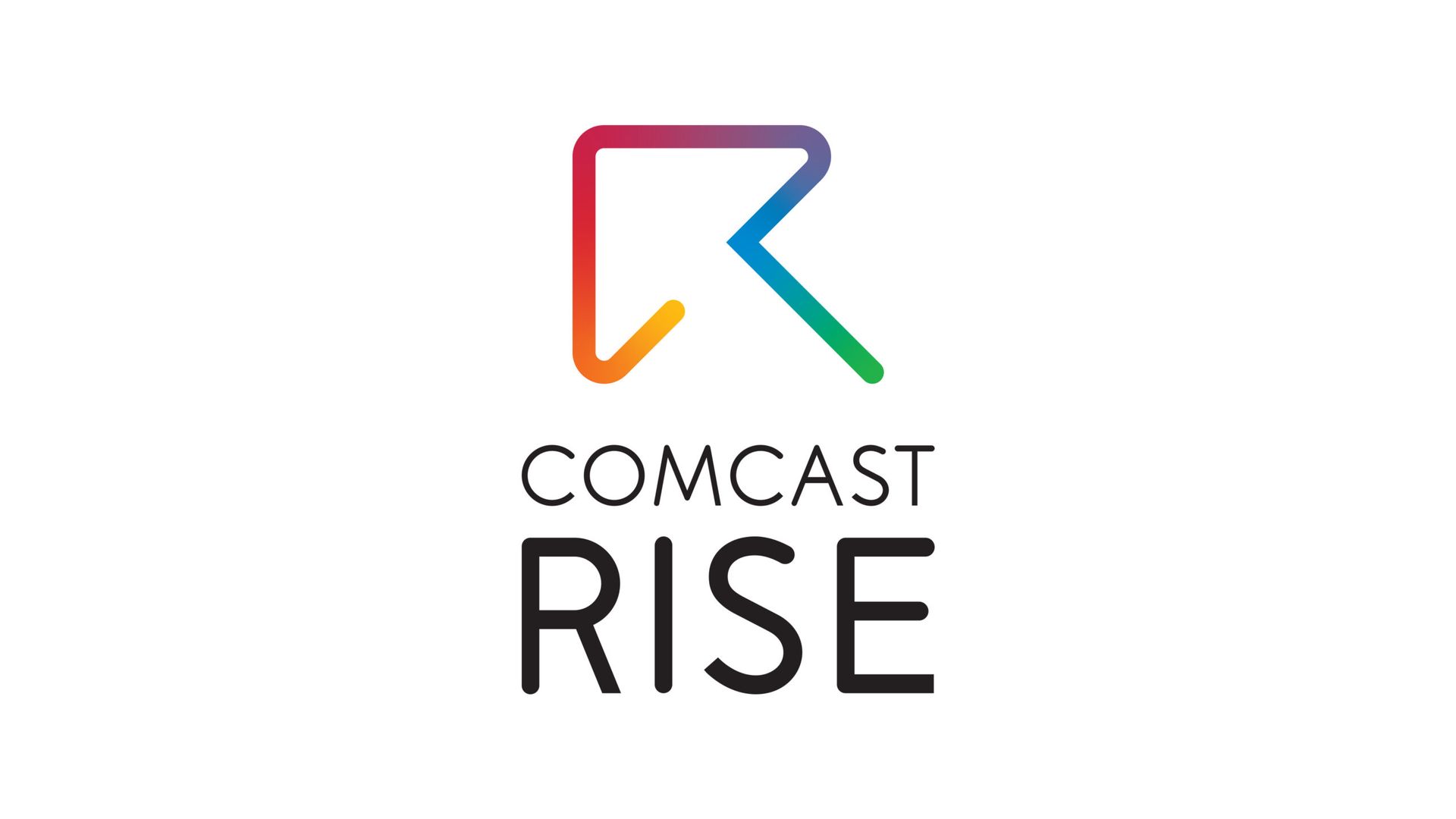Comcast RISE logo with a multicolor stylized “R” above the words “COMCAST RISE” on a white background