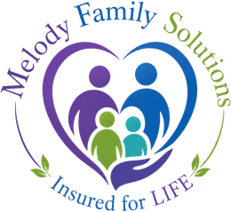 Melody Family Solutions logo with four stylized figures inside a heart and “Insured for LIFE” text