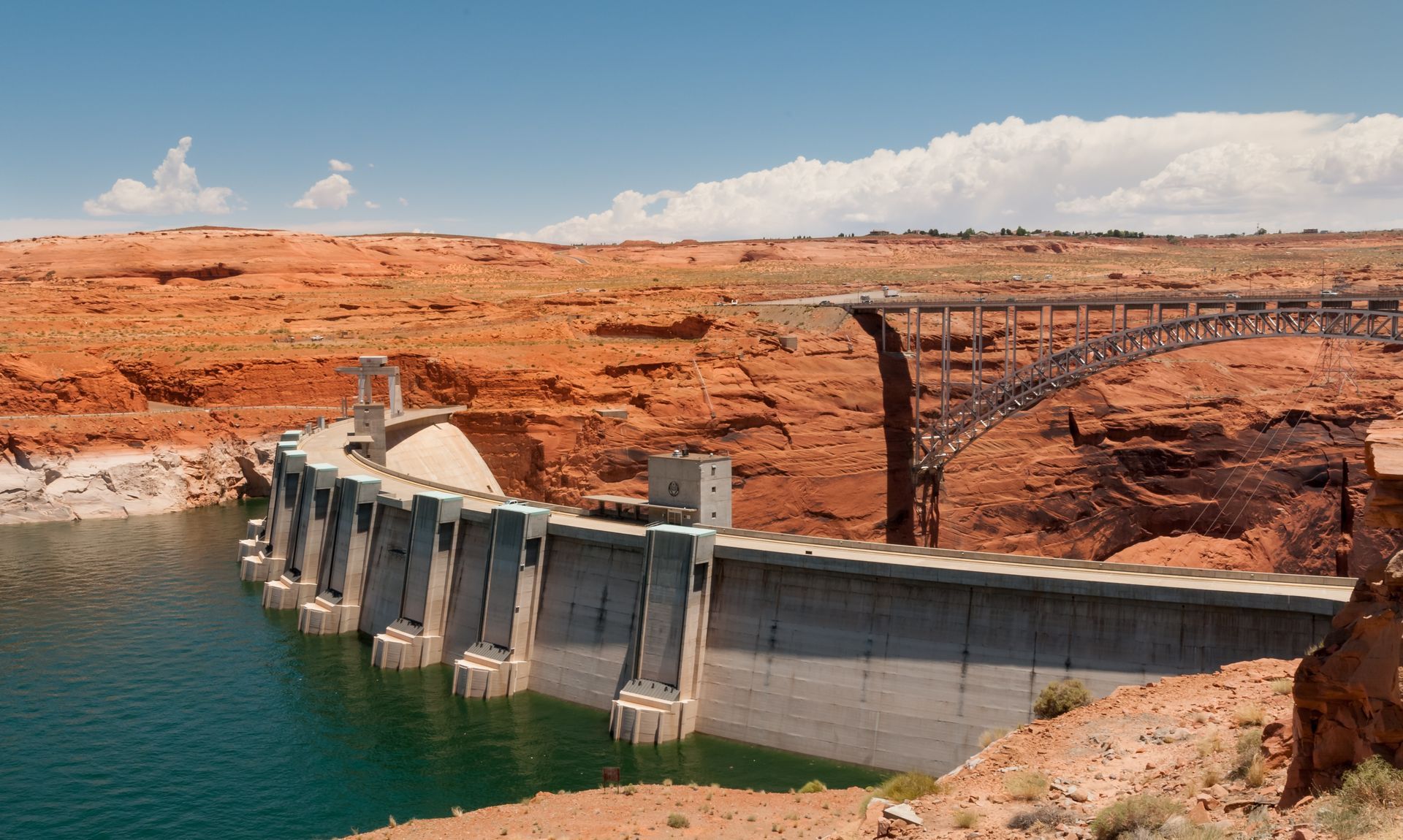 Glen Canyon Dam spanning the canyon below Lake Powell