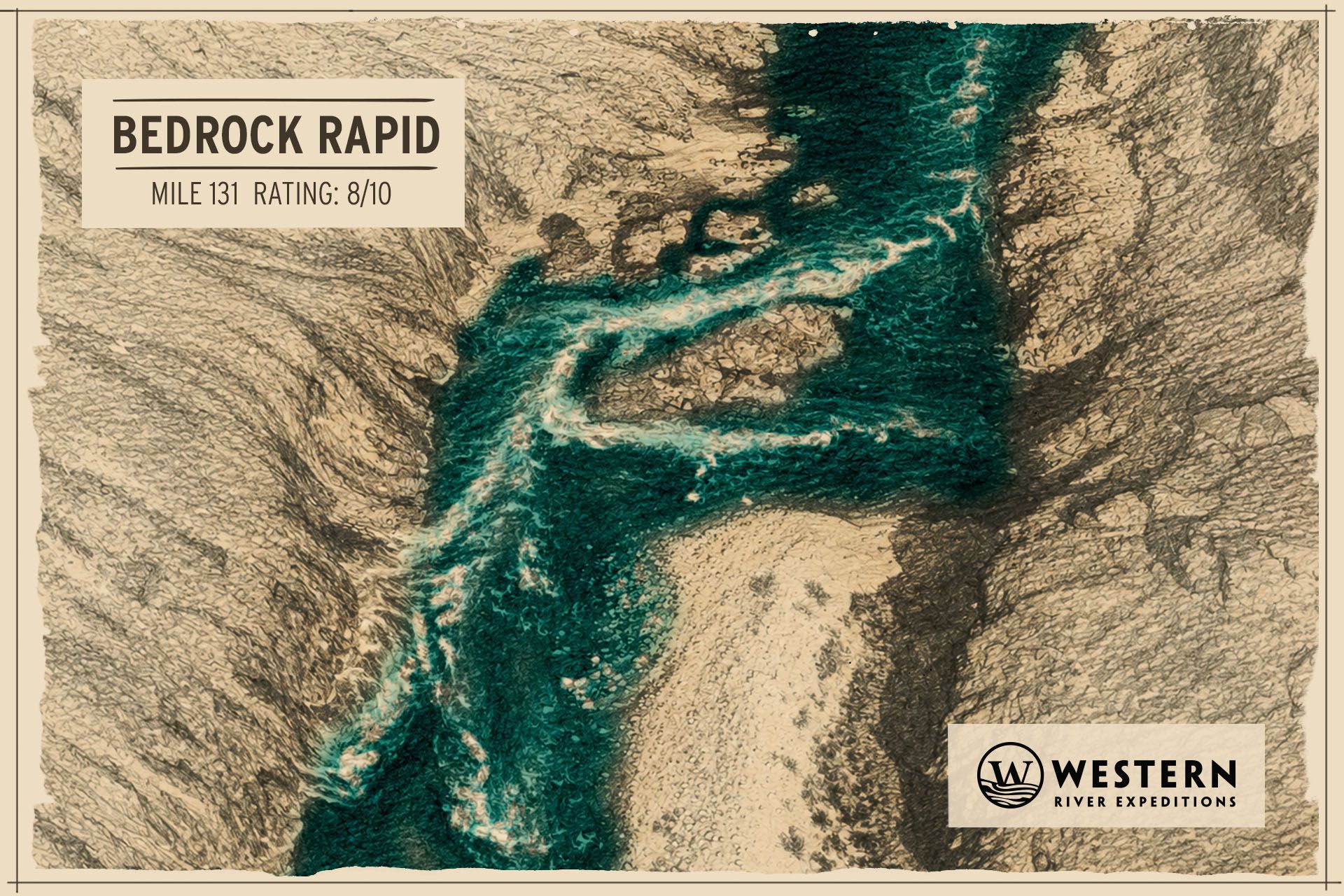 Map showing Bedrock Rapid on the Colorado River in Grand Canyon