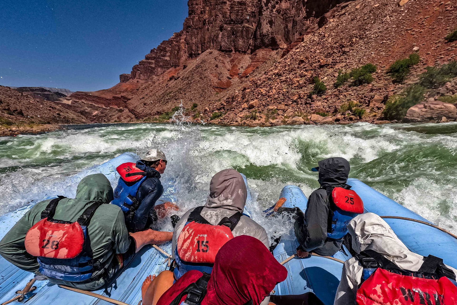 View from a raft approaching whitewater at Hance Rapid