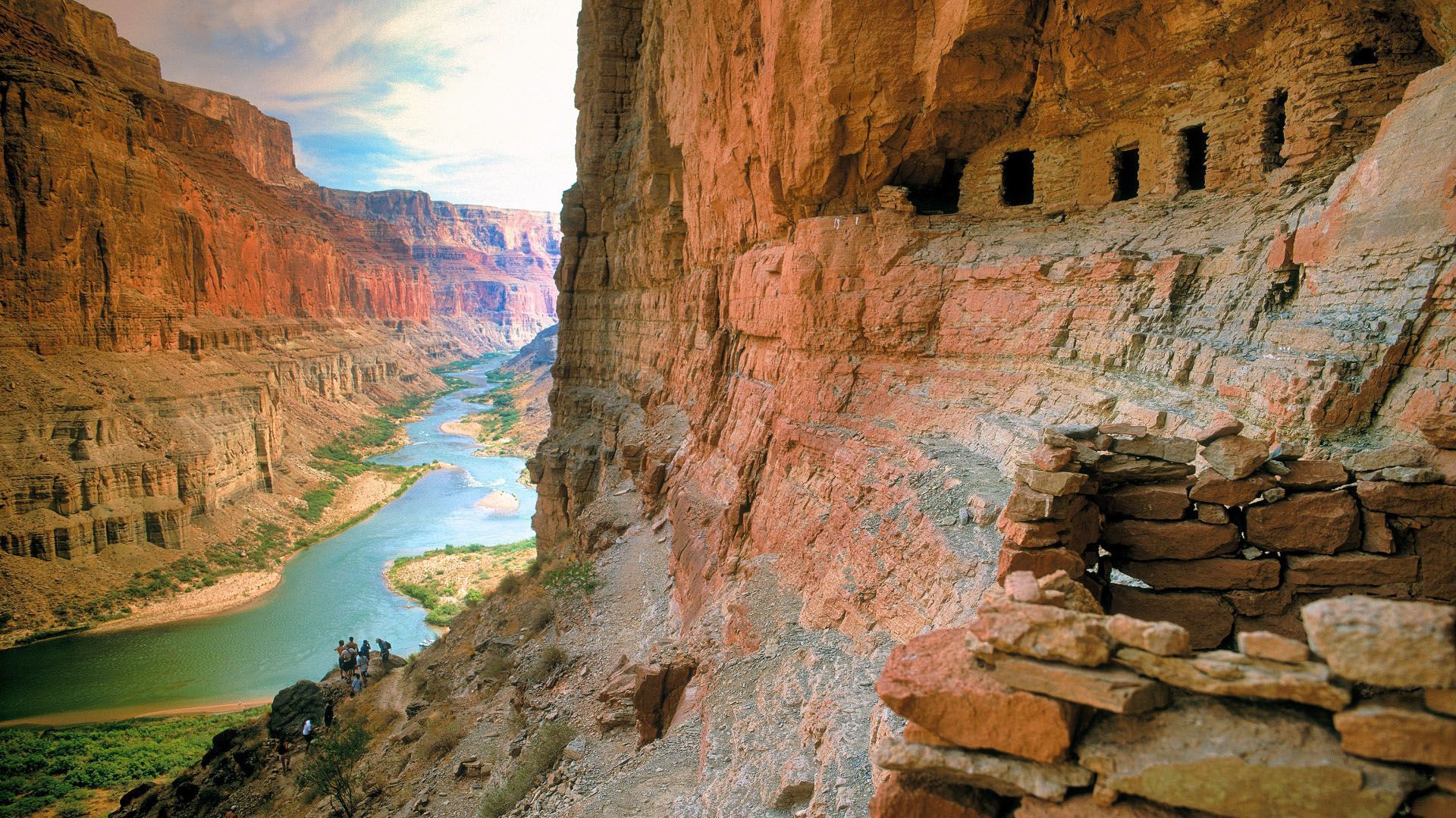 Stone granaries overlooking the Colorado River at Nankoweap