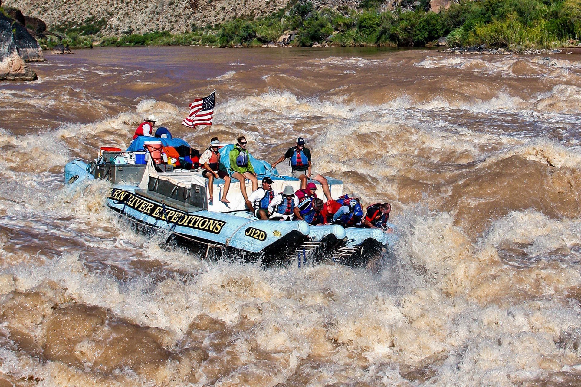 A J-Rig rides through whitewater in Grand Canyon
