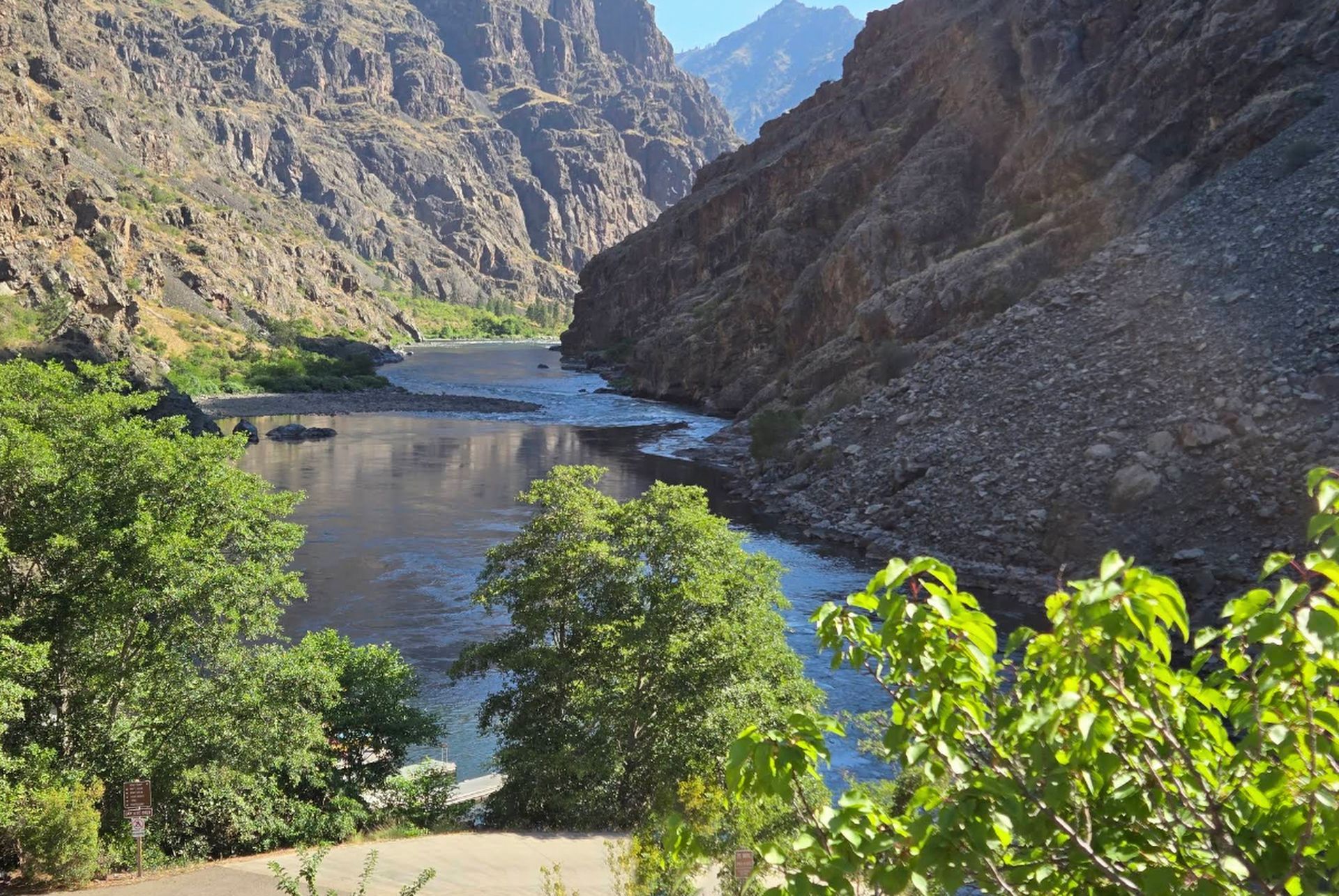 The Snake River flowing through steep Hells Canyon walls