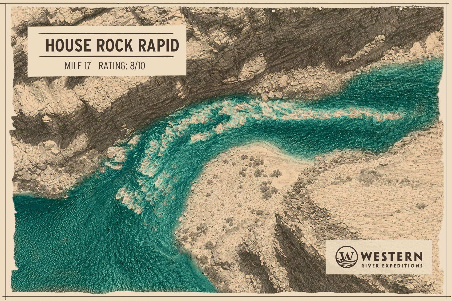 Map showing House Rock Rapid on the Colorado River in Grand Canyon