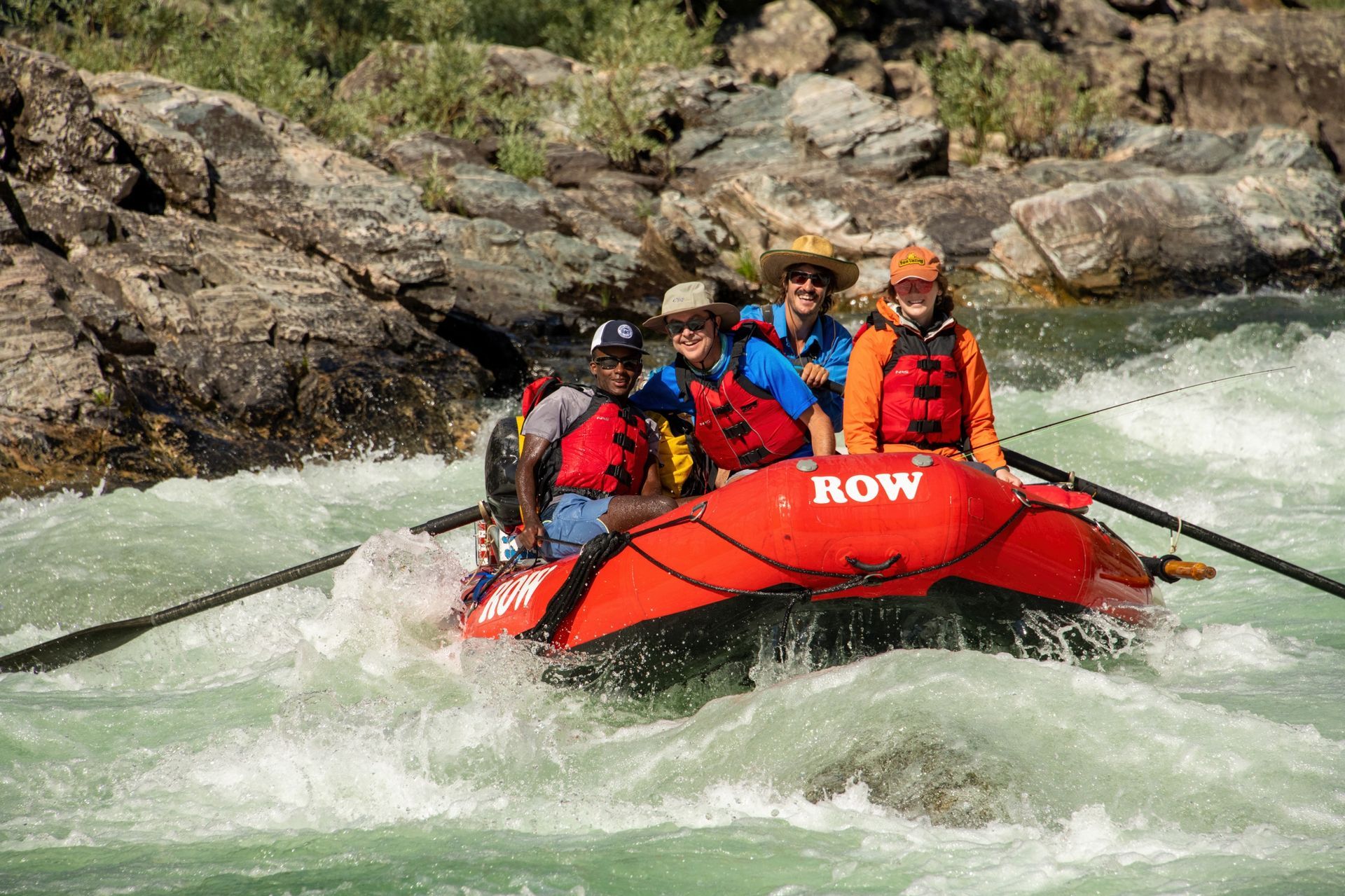 An oar raft carries guests through Middle Fork Salmon River whitewater