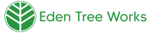The logo for eden tree works is a green circle with a tree in the middle.