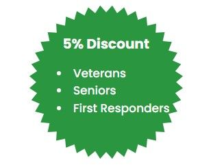 A green star with the words 5 % discount veterans seniors first responders on it