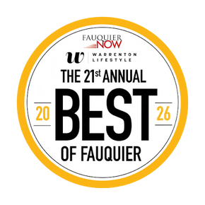 Logo for Fauquier Now's 20th annual Best of Fauquier, with teal and black circular design and 2025 dates