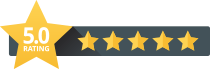 A yellow star with five stars on it that says 5.0 rating. A yellow star with five stars on it that says 5.0 rating.