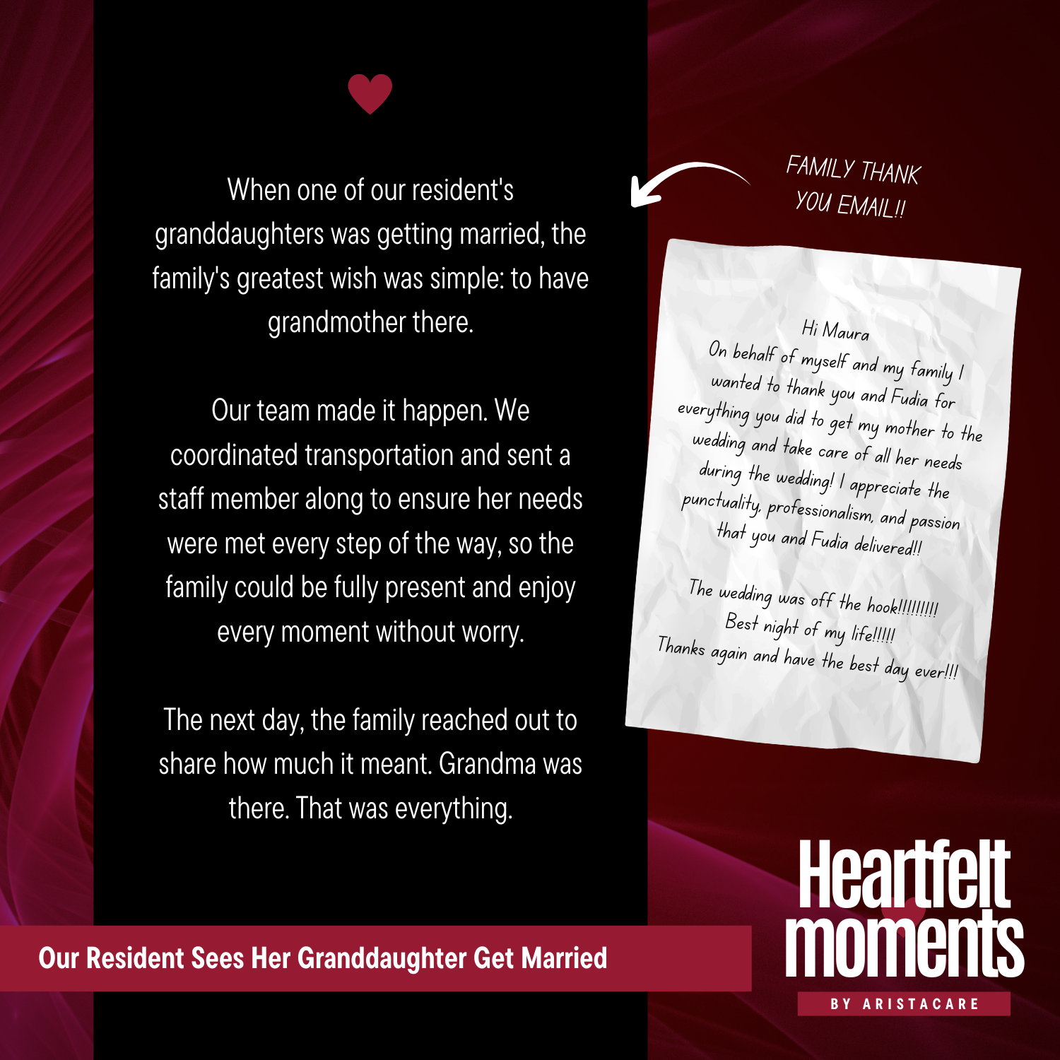 Heartfelt Moments magazine cover with a handwritten letter and story text on a maroon background