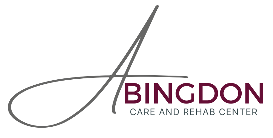 Bingdon Care and Rehab Center logo in maroon and gray with stylized swoosh lines