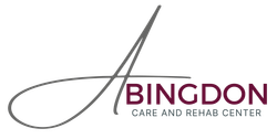 Bingdon Care and Rehab Center logo in maroon and gray with stylized swoosh lines