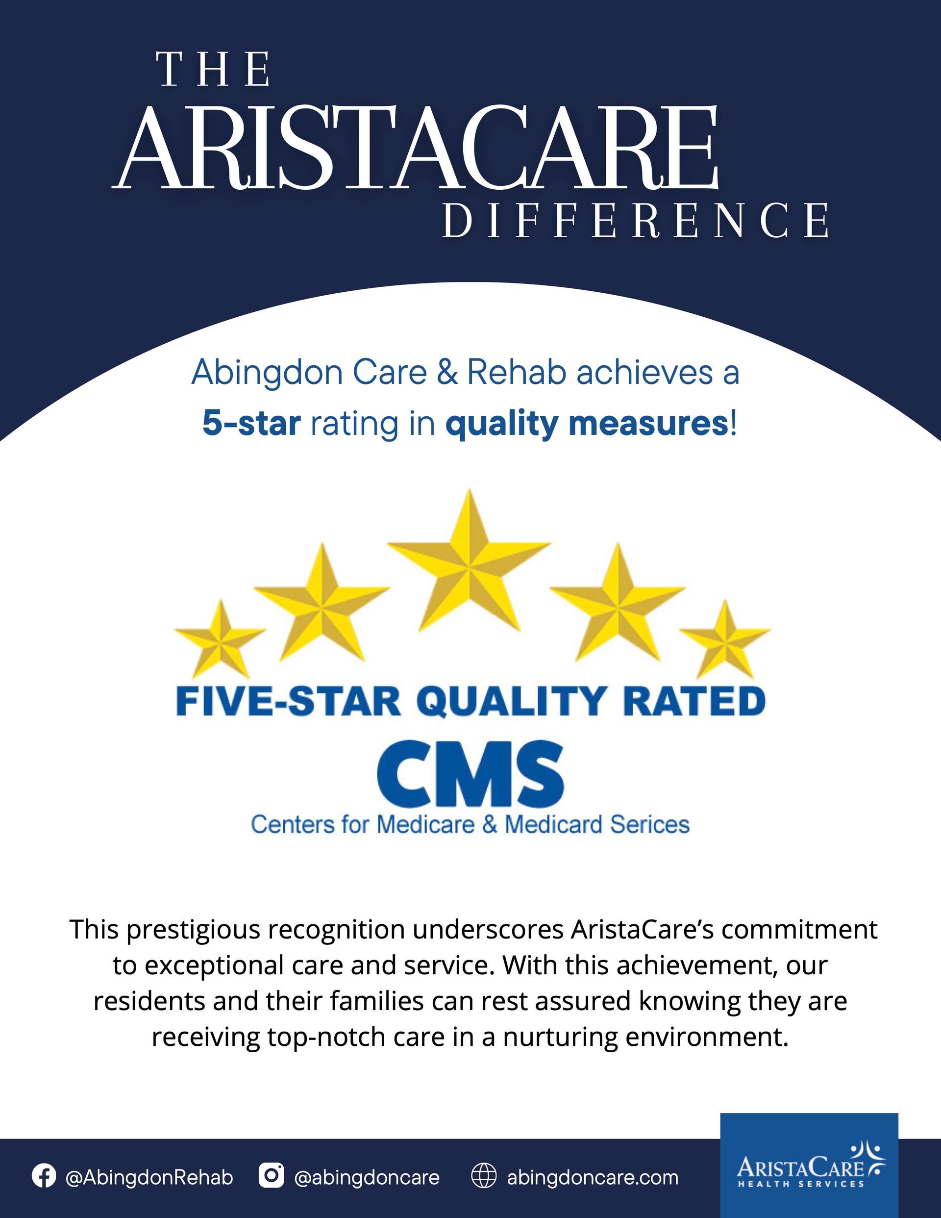 The Aristacare Deli logo with 5-star CMS quality rating and blue, gold, and white background.