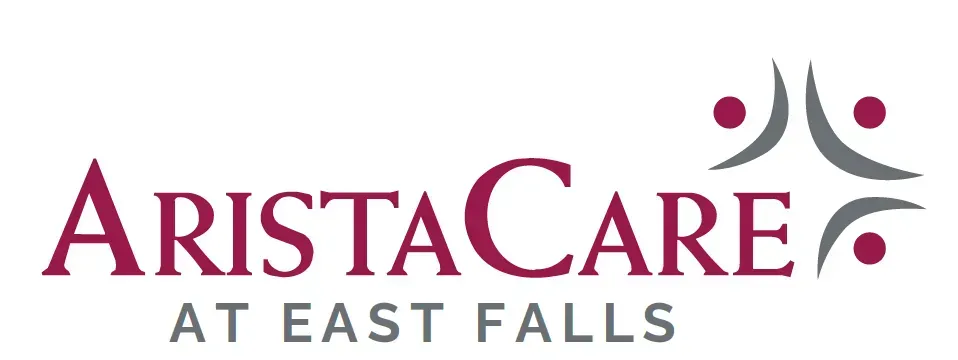 AristaCare at East Falls logo with maroon text and gray abstract figure icon