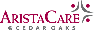 AristaCare @ Cedar Oaks logo in burgundy and gray with abstract people icon