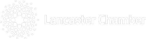 A black and white logo for the lancaster chamber of commerce.