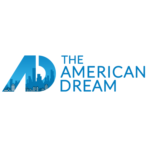 The logo for the american dream shows a city skyline