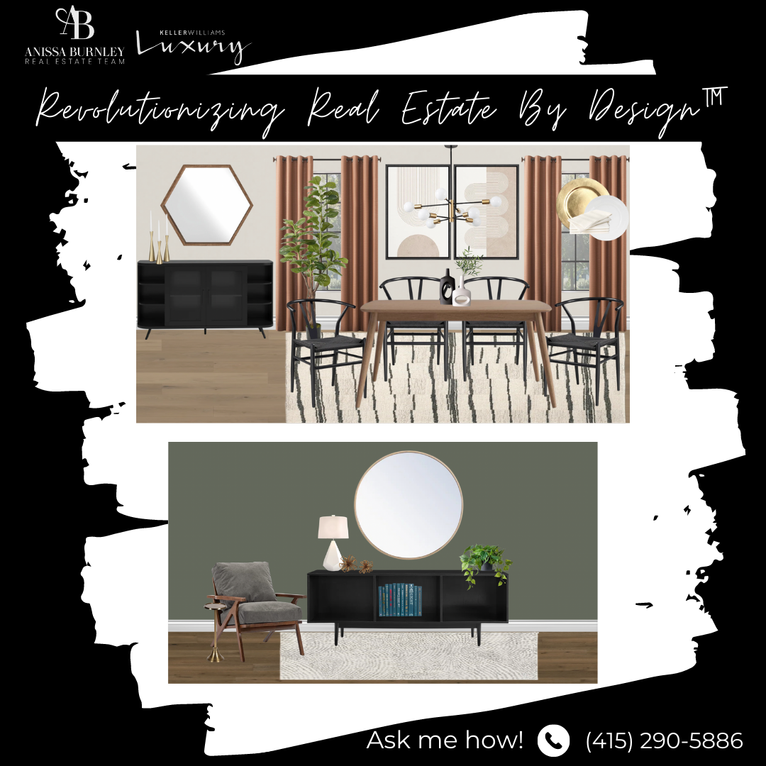 A dining room with a table and chairs and a living room with a table and chairs.