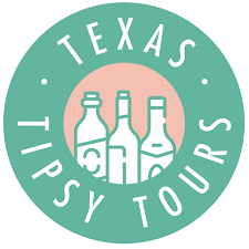Texas Tipsy Tours logo: teal circle with white text and pink inner circle featuring outlined bottles.