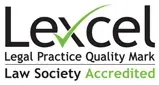 Lexcel Legal Practice Quality Mark logo with a green checkmark, indicating Law Society accreditation.