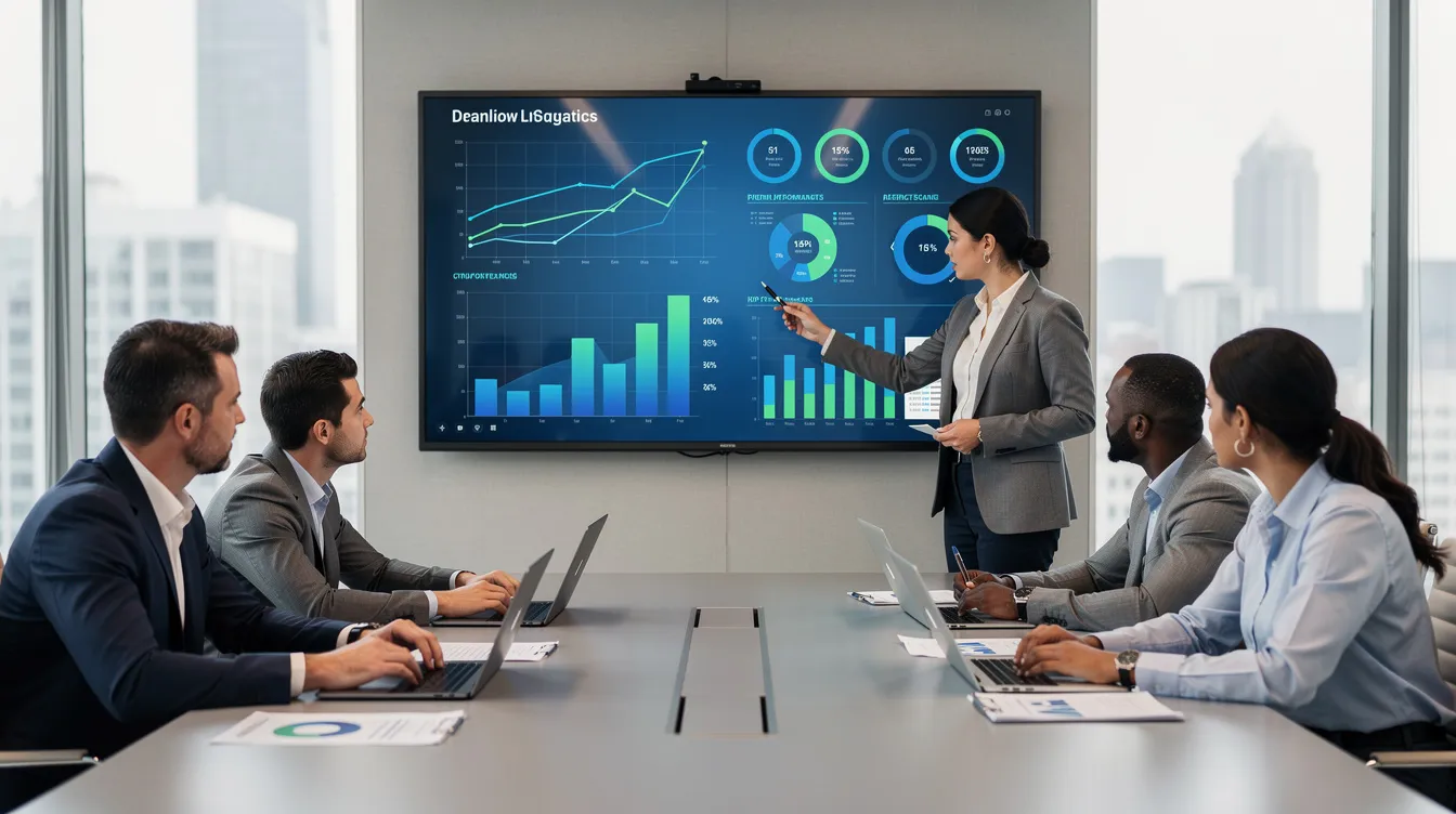 A business team is gathered around a screen, analyzing performance charts and analytics, which are crucial for effective website management and business growth. Their focus on data highlights the importance of professional management services in optimizing digital marketing efforts and enhancing search engine rankings.