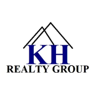 Logo: Black house outline above blue 